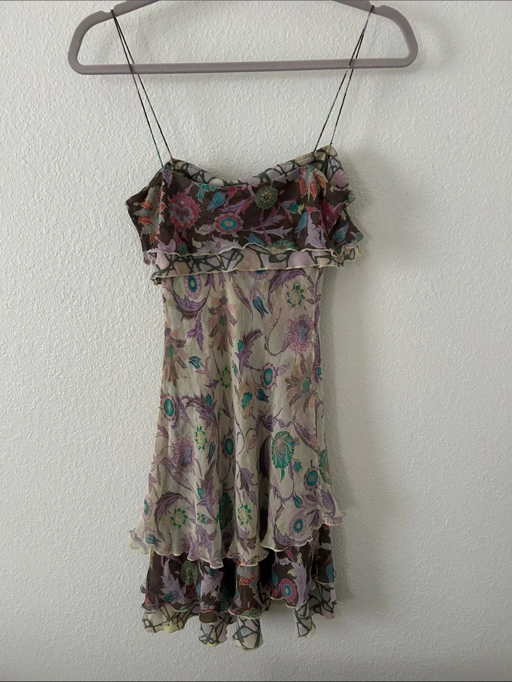 Vintage Diane Von Furstenberg Mini Dress with Purple and Teal Floral Print - Picture 3 of 3
